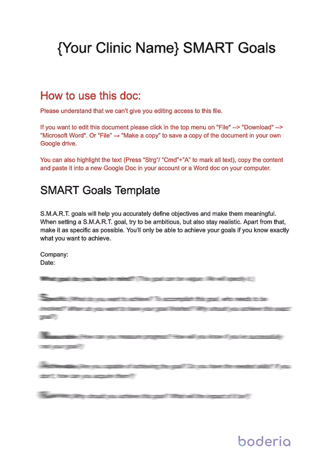 Clinic SMART Goals Template